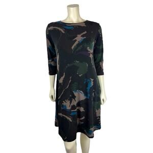 NEW Sympli Trapeze Print Short Dress Size 8 Fit Flare Pockets 3/4 Sleeve Jersey